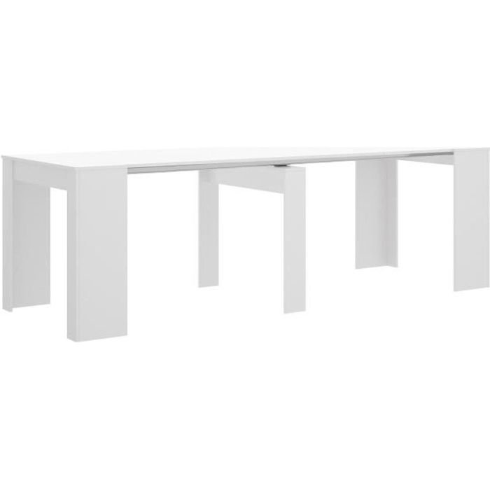 Console extensible en table 4-10 personnes - Décor blanc - L 239 x P 90 x H 77 cm - KIONA