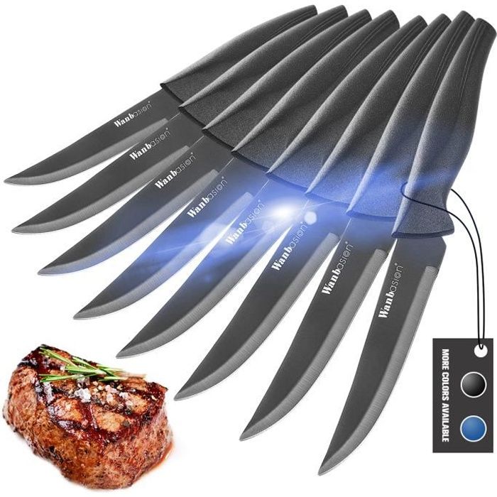 Wanbasion Professionnel 8 pièces Set De Couteaux À Steak édenté de Cuisine, Couteau de Table en Acier Inoxydable Noir