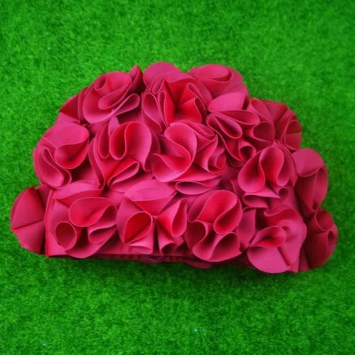 QQ17372-Natation Chapeau Femmes Chapeau de bain, Bonnet de bain Pétale, Bonnet de bain Vintage fleur de bonnet de bain rétro rose