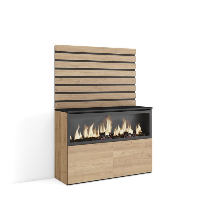 Buffet Bahut 107x35x145 cm Chambre à coucher pièce Cheminée électrique XXL Chêne RF3418