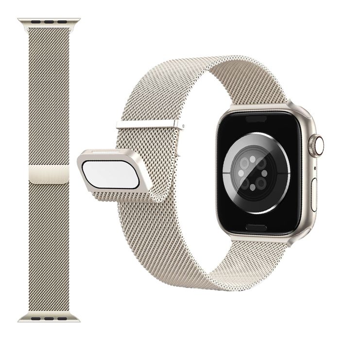 Bracelet Milanais Magnetic Lumiere Stellaire en acier inoxydable compatible pour iWatch Serie 9 8 7 6 5 4 3 2 SE