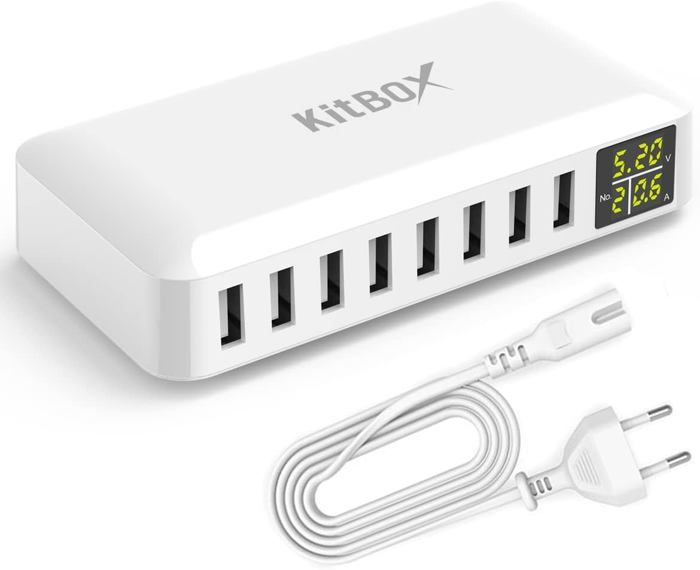 Station De Charge USB 8-en-1 Ziwodiv 60W - 8 Ports Charge Rapide - Compatible IPhone, Samsung, Huawei - Avec Écran LCD