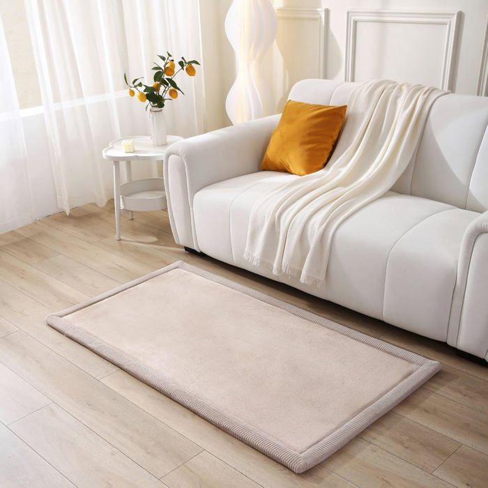 Tapis De Jeu Bébé 120x120cm Cuir Végétalien - Mousse Mémoire De Forme, Antidérapant, Crème