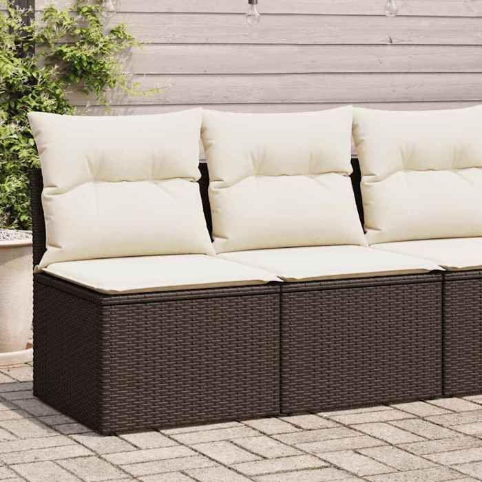 vidaXL Salon de jardin 4pcs avec coussins marron résine tressée acacia ensemble de canapés dextérieur salon de jardin 3325239