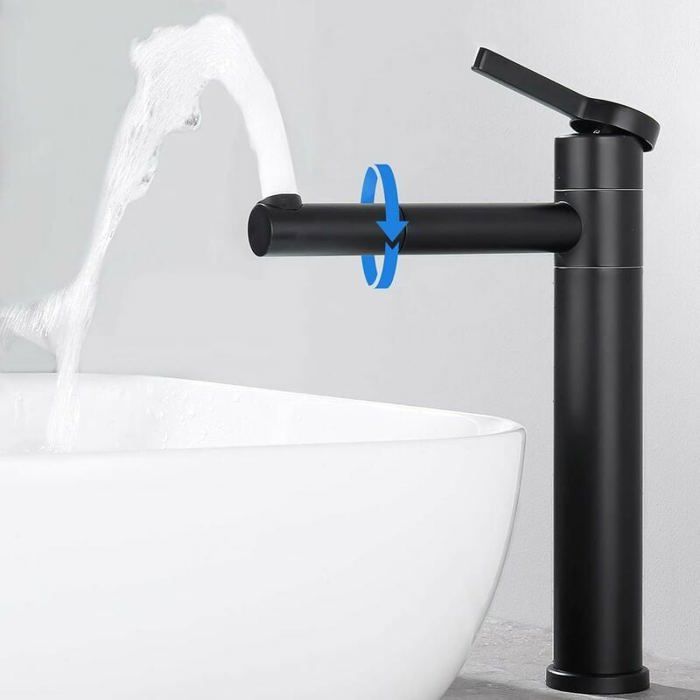 Robinet Salle De Bain Noir Rotatif 180° - Mitigeur Lavabo Chaud/Froid Universel