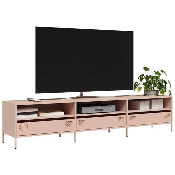 vidaXL Meuble TV rose 202x39x435 cm acier laminé à froid support TV buffet TV armoire hifi banc TV armoire en métal 851347