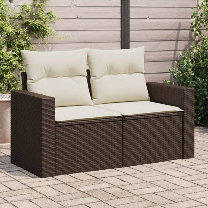 vidaXL Canapé de Jardin avec Coussins 2 Places Siège avec Dossier Meuble de Patio Arrière-cour Terrasse Extérieur Marron 366209