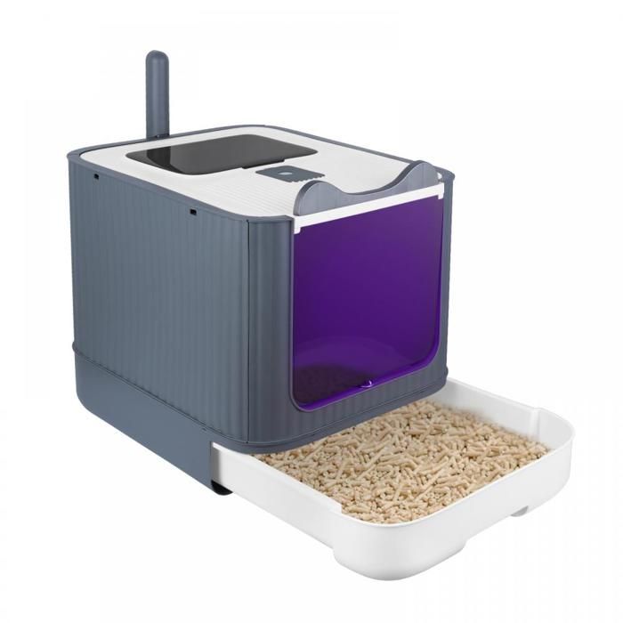 Comparer les prix de JEOBEST Bac à Litière pour Chat avec Pelle à Litière, Grande Maison pour Chat, Sac Désodorisant Gratuit, Gris et Blanc