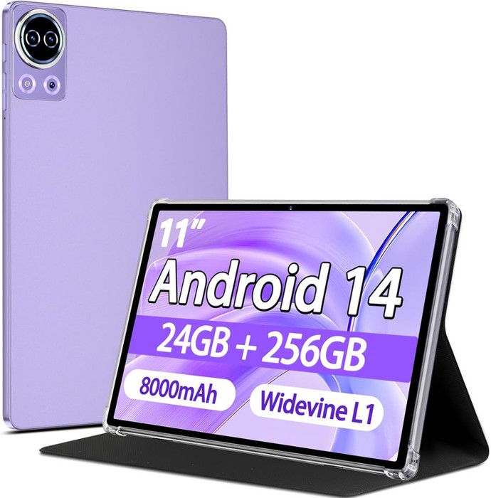 SKYEGG Tablette 11 pouces -24Go RAM 256Go stockage -Android 14 -Widevine L1Netflix HD -8000 mAh -Caméra 5MP+13MP -5G WIFI-Violet