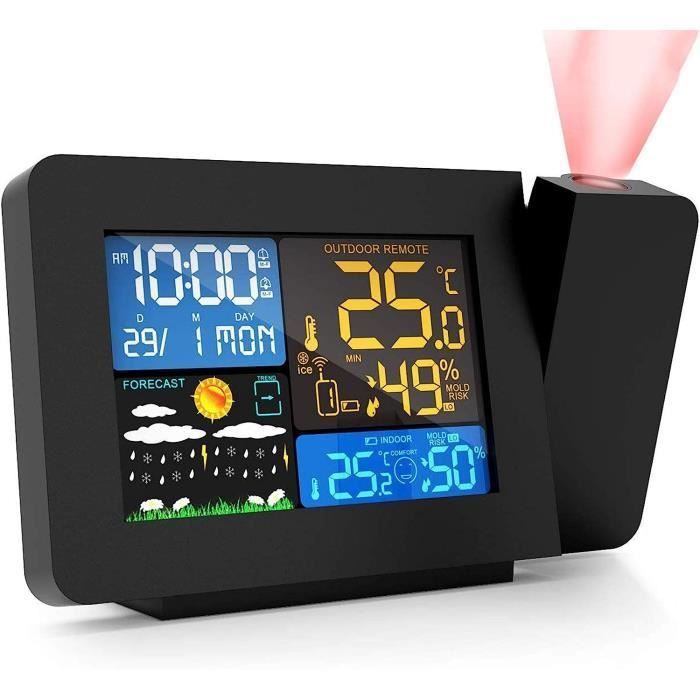 Réveil Numérique Projection Réveil Projecteur Plafond Houkiper - Température Intérieure/extérieure, Météo, USB Réveil Projecteur Plafond Température Intérieure Extérieure Prévisions Météo