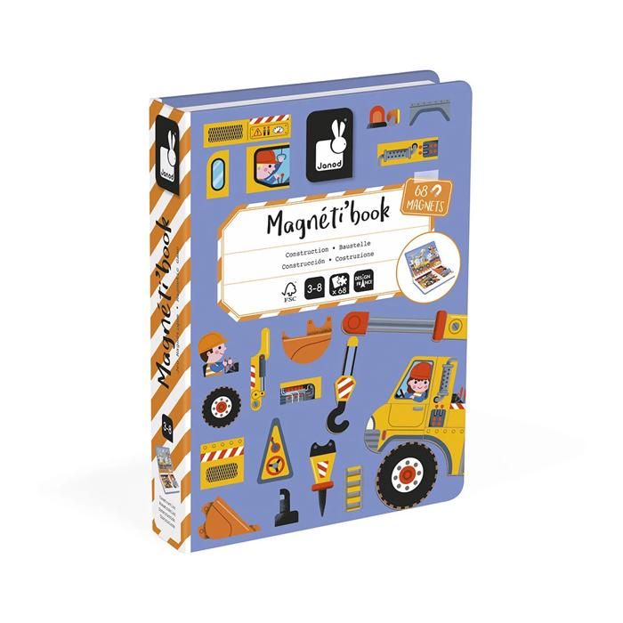 MagnétiBook Véhicules du Chantier - Jeu Educatif Magnétique 50 Aimants + 18 Modèles - Jouet Enfant en Carton FSC - Dès 3 Ans
