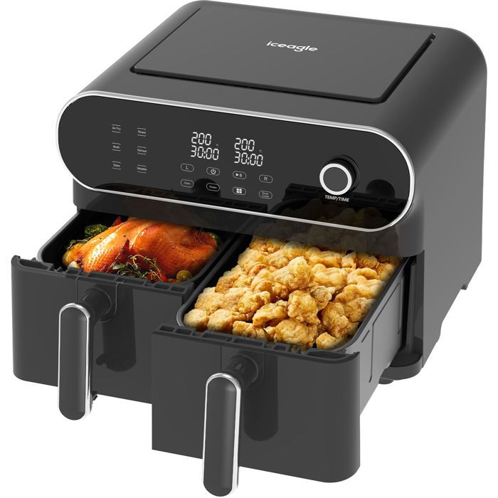Friteuse Sans Huile TopStrong 11L Double Tiroirs - 2500W, 6 Fonctions, Design Vertical Compact, Cuisson Simultanée - 11