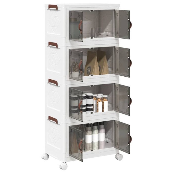 Boîte de rangement empilable - VIDAXL - 4 niveaux - 28 L - Blanc et marron - Avec roues verrouillables