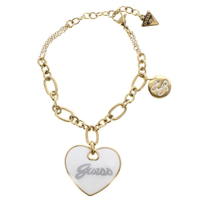 GUESS Bracelet doré blanc pour femme - Vintage Guess Maxi Heart Logo Bracelet S Yellow Gold / White 307444