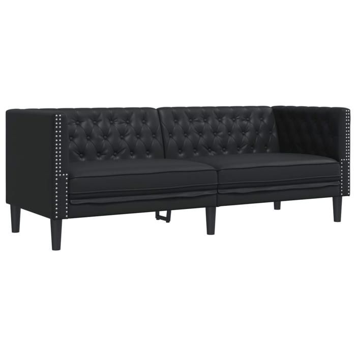 773733& Canapé à 3 places - Chesterfield noir similicuir - L194 x P74.5 x H70.5 cm