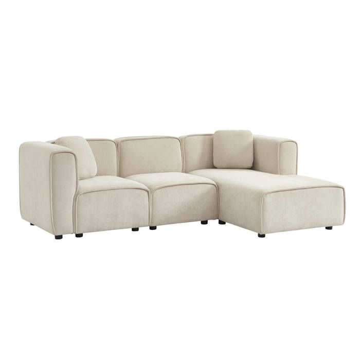 Canapé dangle droite 3 places tissu beige 2 coussins carrés L 230 x P 145 x H 70 cm - Lester Canapé dangle droite 3 places tissu beige 2 coussins carrés L 230 x P 145 x H 70 cm - Lester