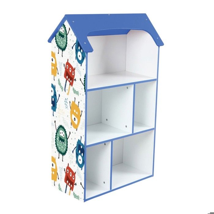 Étagère enfant GINGER HOME MONSTER – Meuble de rangement en bois bleu en forme de maison 54x27x91 5 cm – Bibliothèque jouets