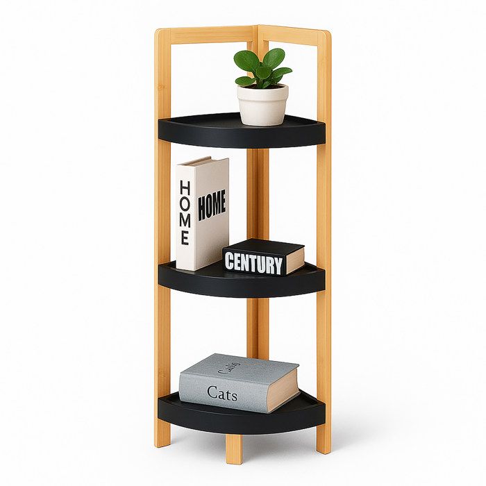 Relaxdays étagère dangle bambou 3 tablettes semi-rondes 77 x 23 x 23 cm salle/cuisine gain de place naturel/noir