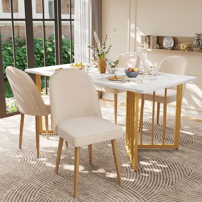 Chaise de Salle à Manger 4 chaises velours beige pieds métal doré moderne et confortable