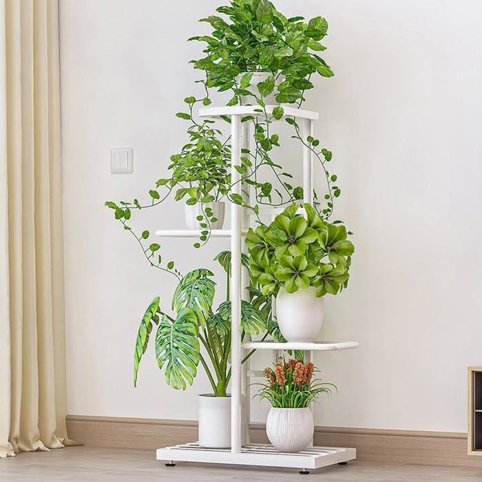 Présentoir à Plantes 4 Étagères Baloveby Intérieur/Extérieur pour 5 Pots Étagère de Jardin pour Balcon et Salon