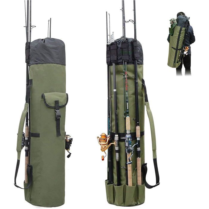 Sac à dos de pêche - Sac de rangement en toile résistante pour cannes et moulinets idéal pour les voyages - Peut contenir 5 cannes