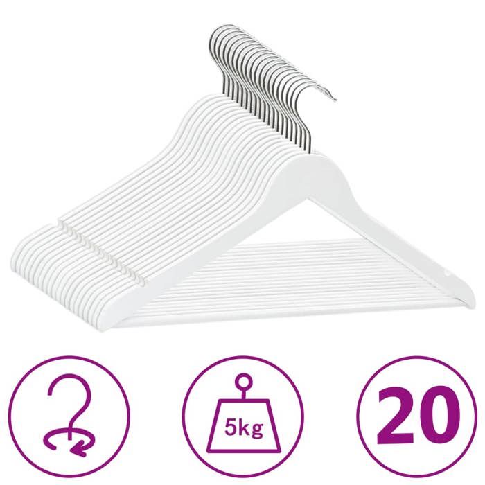 Cintres en bois dur - vidaXL - Antidérapants - Blanc - 44 5x0 6x23 cm - Crochet rotatif 360° - Barre pour pantalons Cintres en bois dur - vidaXL - Antidérapants - Blanc - 44 5x0 6x23 cm - Crochet rotatif 360° - Barre pour pantalons