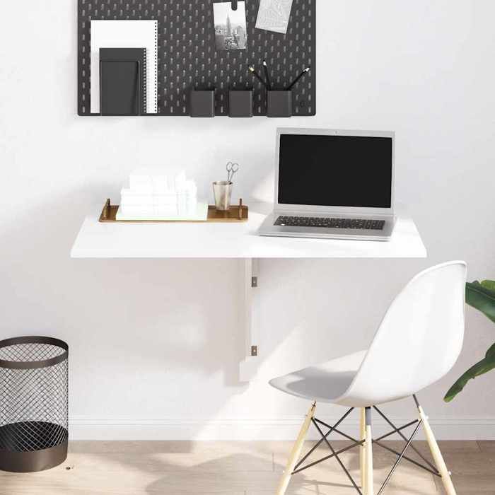 Table murale rabattable - VIDAXL - Blanc - 100x60 cm - Bois dingénierie - Capacité 20 kg - Support triangulaire