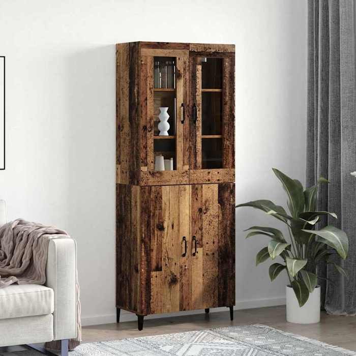 (SOLDES Nouvelle année）Classique Haut Armoire 2 pcs - Bois ancien - Bois dingénierie FR26_04429483