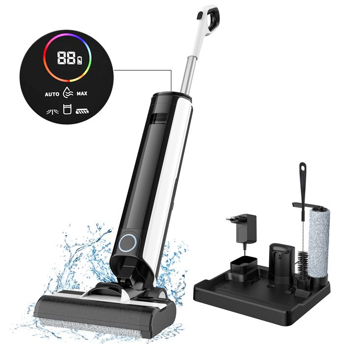Aspirateur Balai Laveur Sans Fil Sec et Humide 14 kPa Longue Autonomie Double Réservoir LED Écran Digital Auto-Nettoyage - Uverbon