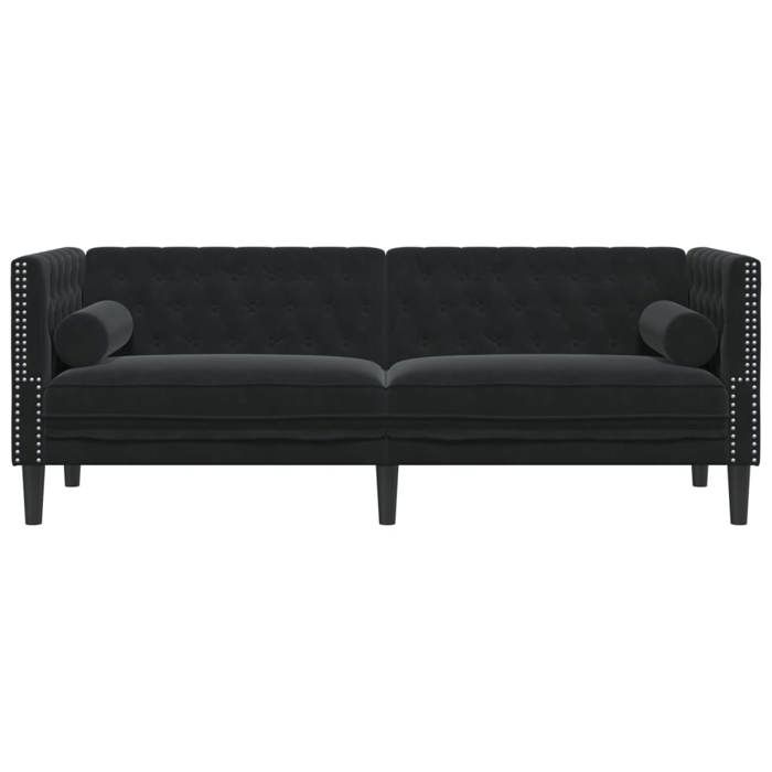 Promotion janvier Canapé Chesterfield - avec traversins - 3 places - MANGO - SOFA TRIPLE - noir velours - 194x74.5x70.5 cm - SS270