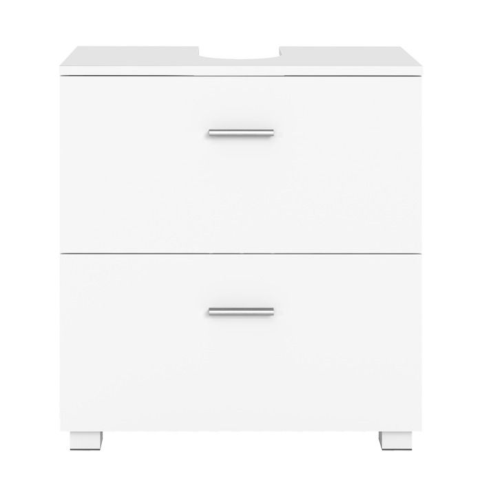Armoire de Salle de Bain Meuble sous Vasque avec Pieds Hauts 2 Tiroirs Spacieux pour Lavabo Blanc