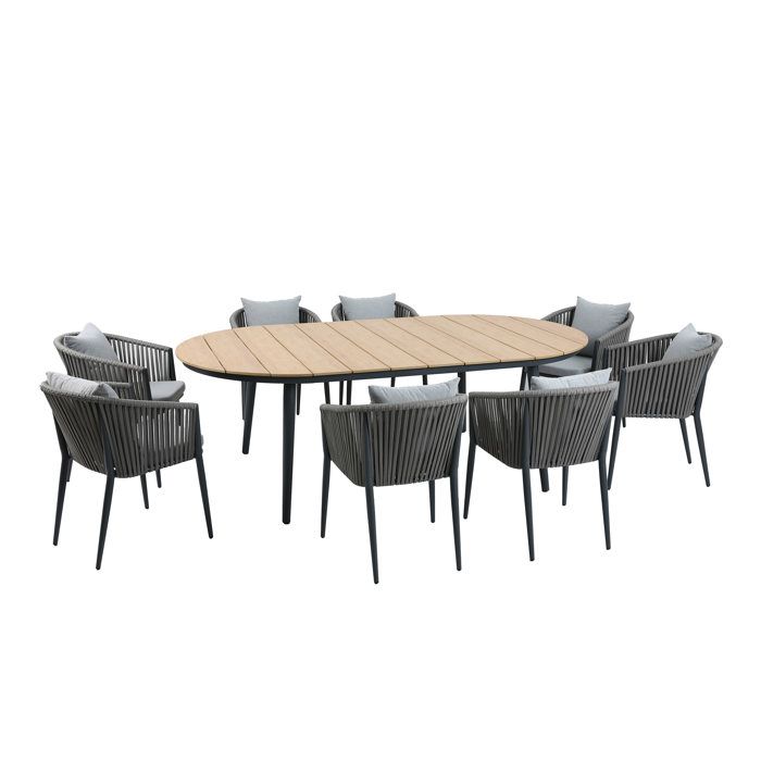 AXI Chay Ensemble de jardin avec 8 chaises beiges pour 8 personnes - Anthracite Ensemble Extérieur en Polywood aspect bois AXI Chay Ensemble de jardin avec 8 chaises beiges pour 8 personnes - Anthracite Ensemble Extérieur en Polywood aspect bois