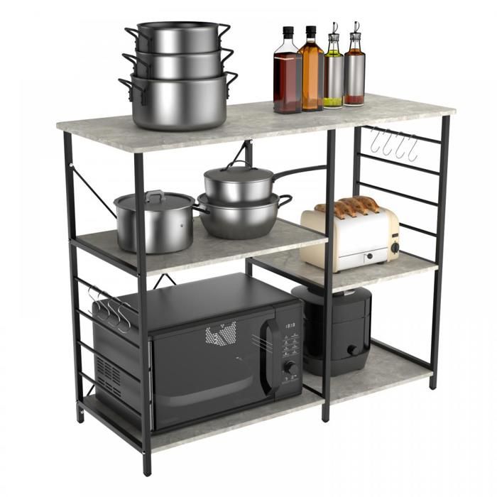 Étagère Four à Micro-Ondes Support Rack Cuisine Etagères de Cuisine Meuble Rangement Desserte de Cuisine pour Stockage Gris