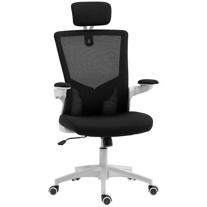 Chaise bureau ergonomique - HOMCOM - accoudoirs relevables soutien lombaire appui-tête - tissu en maille - 60x63x120cm - noir