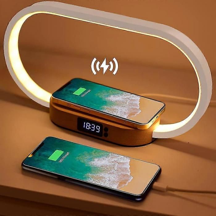 Lampe de chevet tactile à chargement sans fil chargement par induction avec horloge et fonction de variation dintensité.