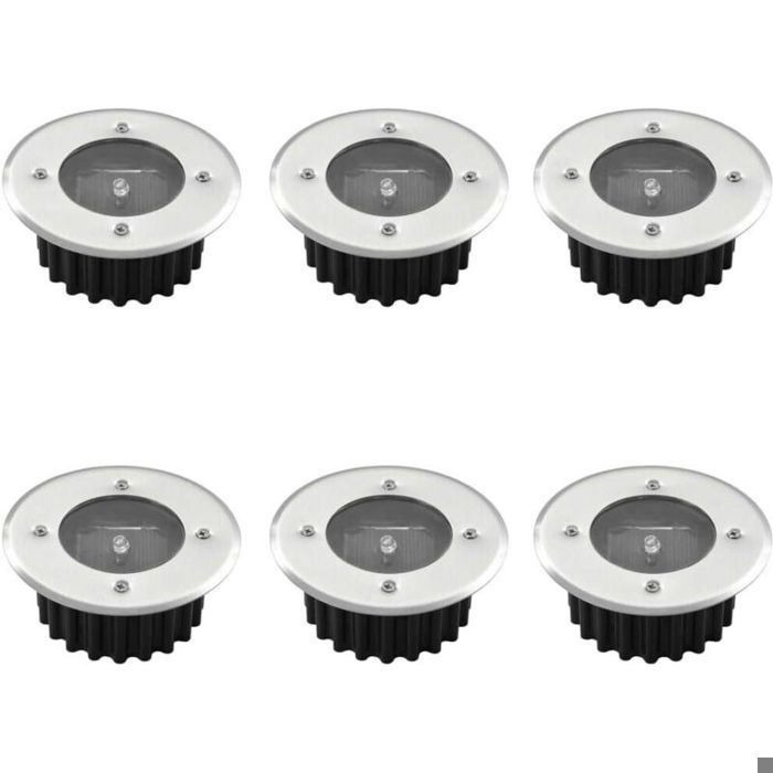 Lampes solaires plates - Virex® - Lot de 6 lampes - Étanches - 8 LED par lampe - Acier inoxydable et plastique