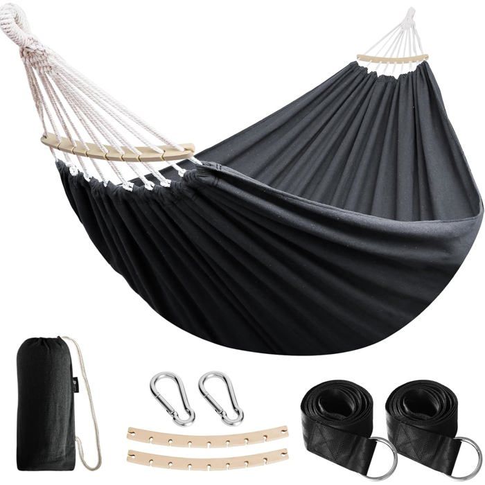 Hamac de Jardin avec Tige en Bois courbée hamac Confortable Portable avec Accessoire de Ceinture étui de Transport pour terrasse