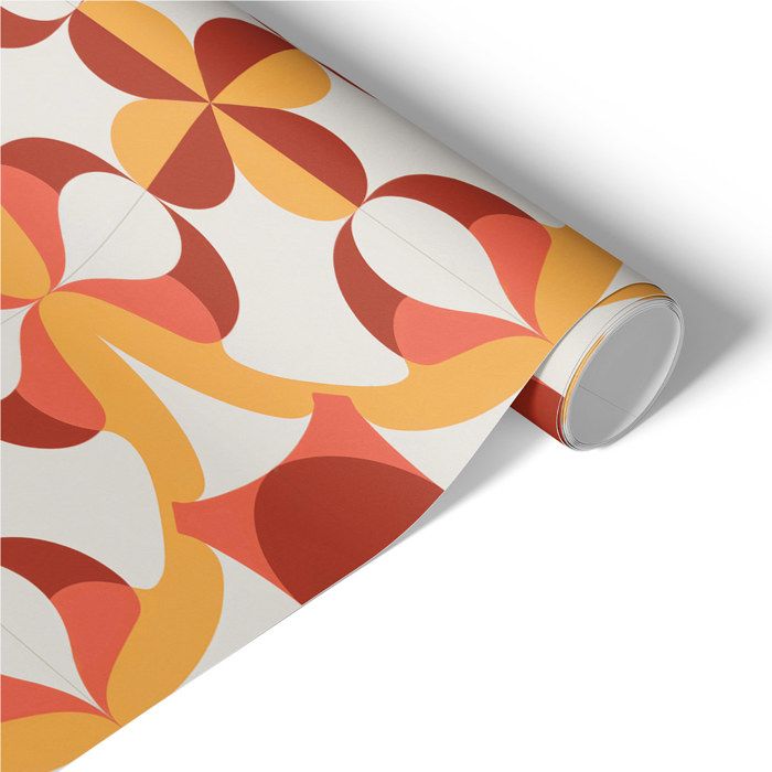 Papier peint Géométrie orange 50x100 Rouleau rétro vinyle meuble orange décoration pop vintage pour rénovation placard et cuisine