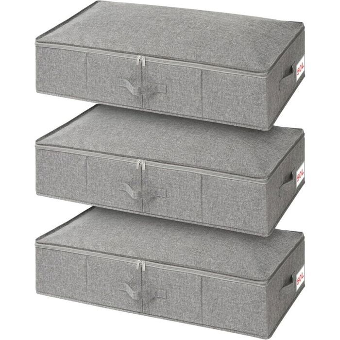 Boîte de rangement sous lit avec couvercles lot de 3 grand sac de rangement pliable en tissu avec fermeture éclair pour couettes