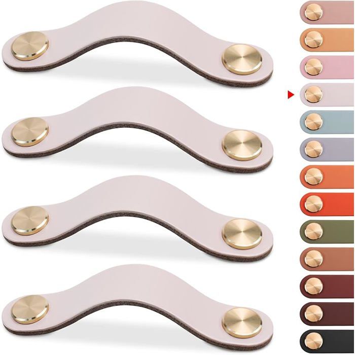 LEREATI 4pcs Poignée Meuble Cuir Bouton Porte Plac Poignee Simili Cuir Bouton de Tiroir Poignee de Meuble Vintage pour Crème 96mm