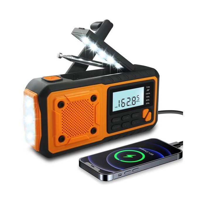 Radio durgence - 4000 mAh - Radio durgence portable - Radio durgence solaire à remontage manuel - Lampe torche LED rechargeable