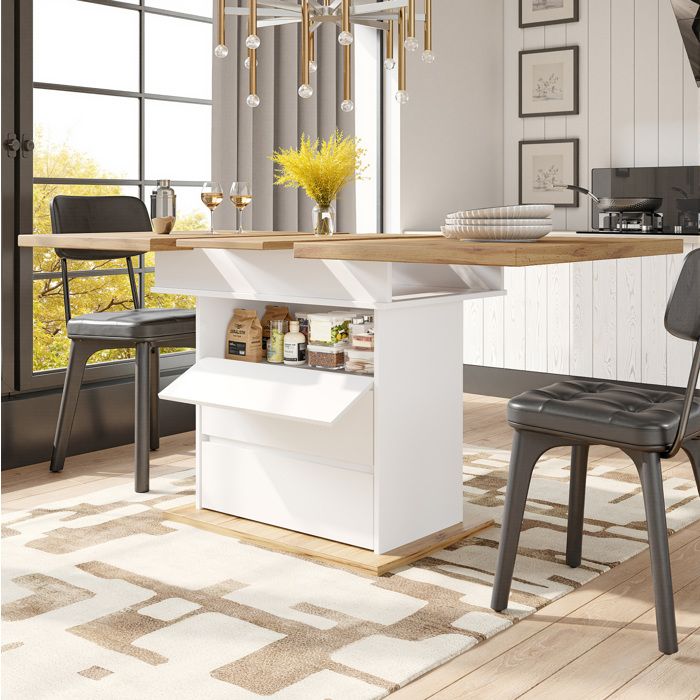 Table à manger extensible – MDF et métal – 110-140 x 80 cm – Blanc