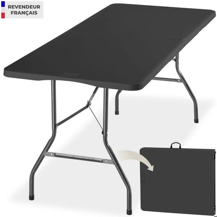 Table de camping - TECTAKE - Table PANJA pliable et résistante aux intempéries en polyéthylène et acier 180 x 70 x 74 cm - Gris