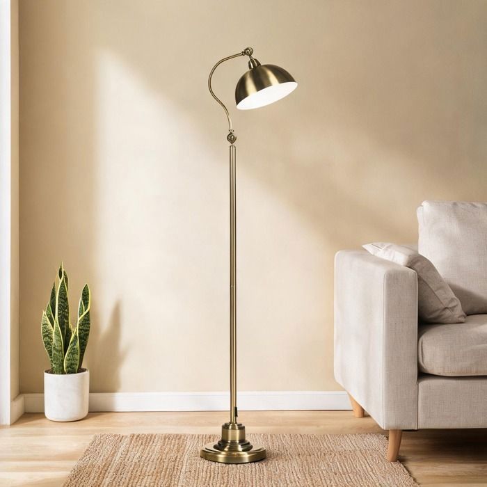 Lampadaire arc rétro orientable en métal finition bronze L 42 cm H 152 cm