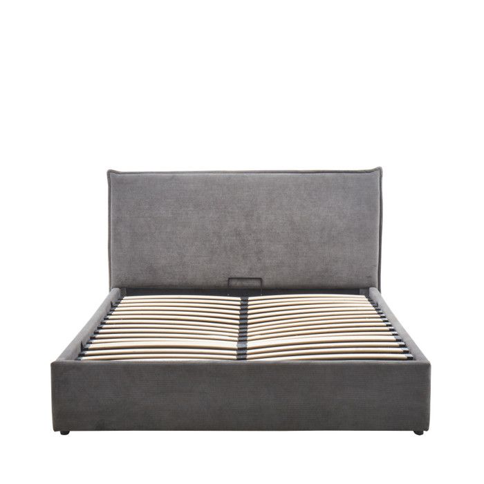 Cama - Lit coffre en velours côtelé 140x190cm - Gris