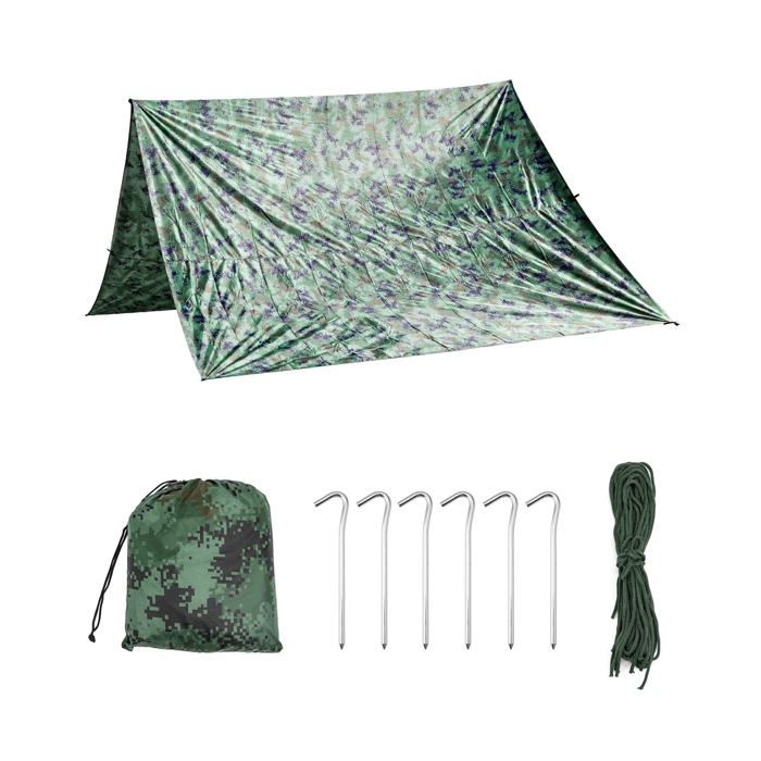 ® Bache Camouflage Anti-Pluie Tarp Toile de Tente Imperméable pour Camping/Randonnée/Pique-Nique/Activités Extérieures (3 x 3 m)