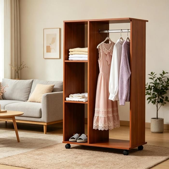Armoire de rangement ouverte - Noyer - 80x40x128 cm - Panneau de particules - Aluminium - Grande capacité de rangement