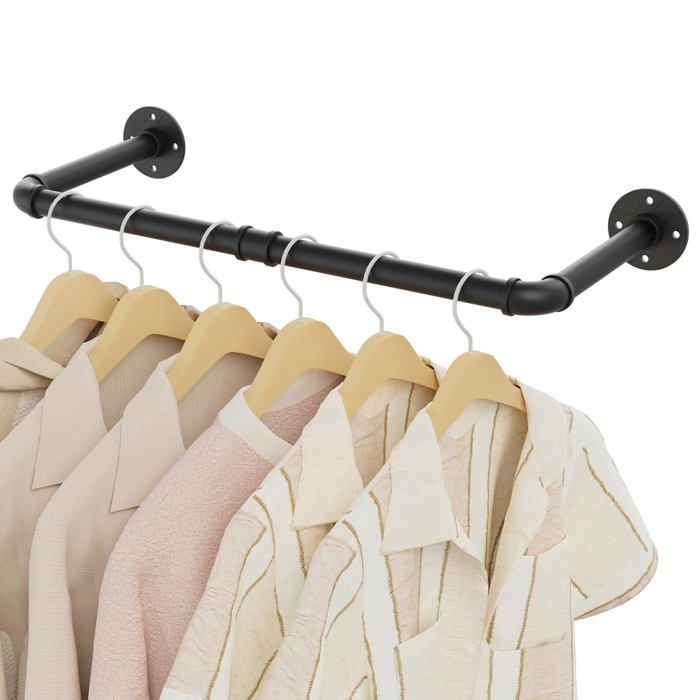 Tringle Vetement Murale Penderie Murale 64cm Barre Dressing Industriel Ptant pour Salon Chambre Gain de Noir BARRE DE PENDERIE