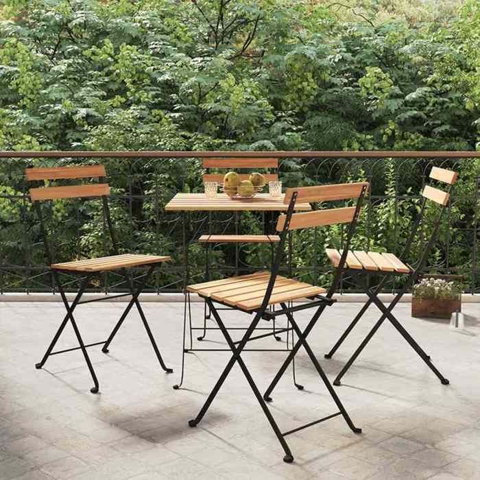Chaises de bistrot pliantes (lot de 4) Bois teck solide et acier - Meuble dExtérieur LL1882