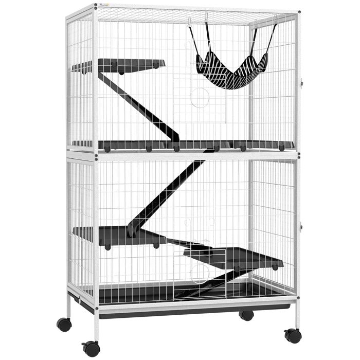 YWJ Cage pour petits animaux avec roues rampes hamac et plateau amovible pour chinchillas et furets 80x52x128 cm blanc